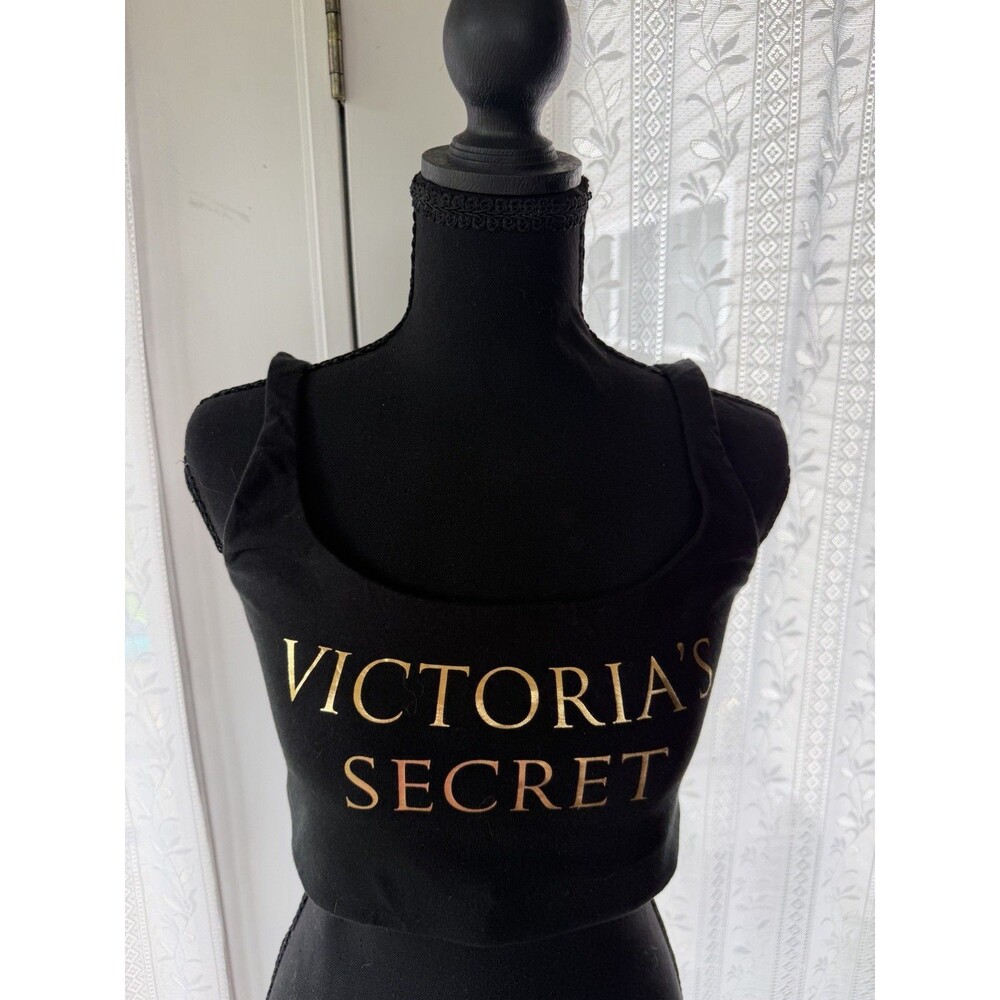 Victoria’s Secret “The Player” SZ Large Black Racerback Sport Bra Gold Logo Top